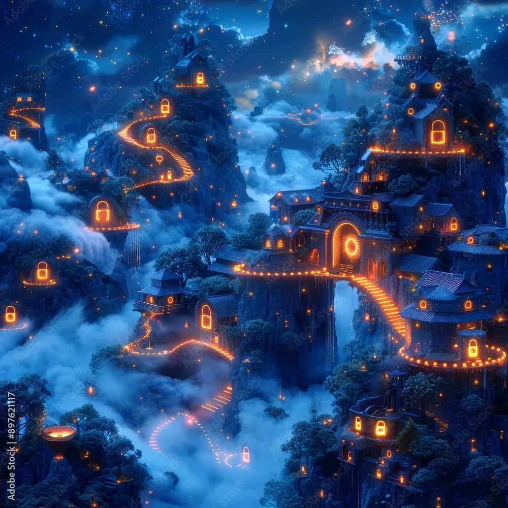 Fantasy depiction of a magical 5G network with secure locks, glowing and secure, whimsical and safe, text-friendly area Fantasy depiction of a magical 5G network with secure locks, glowing and secure, whimsical and safe, text-friendly area