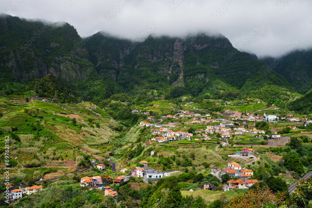 Fototapeta premium Sao Vicente village in green valley on Madeira island, Portugal