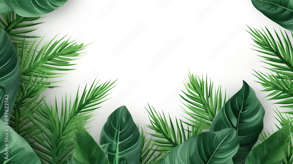 Tropical Leaves Frame with White Background Tropical Leaves Frame with White Background