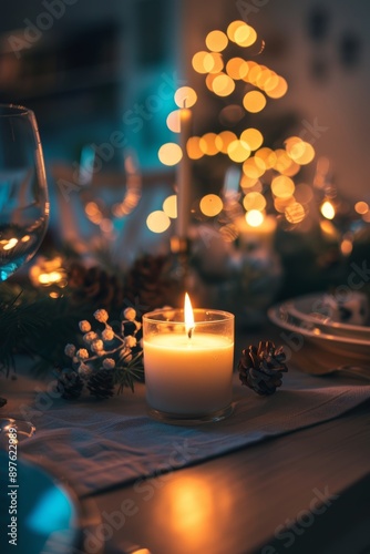 Cozy Evening Scene with Handmade Candlelit Dinner Setting for Intimate Gatherings and Festive Celebrations