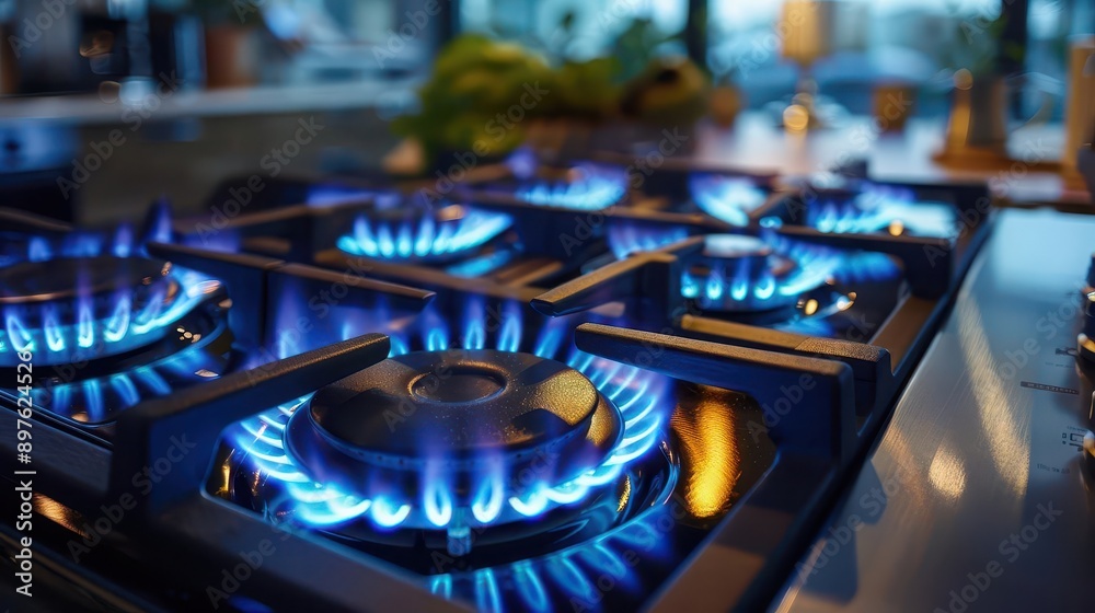 closeup of a gas stove burner with vibrant blue flames emphasizing energy consumption and rising costs sleek modern kitchen appliance design with a focus on the interplay of fire and metal closeup of a gas stove burner with vibrant blue flames emphasizing energy consumption and rising costs sleek modern kitchen appliance design with a focus on the interplay of fire and metal