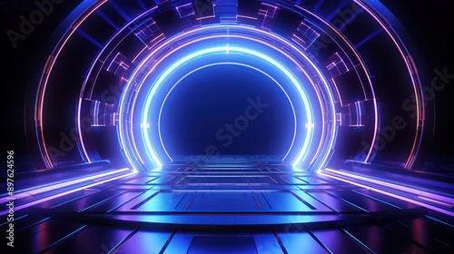 Fototapeta Naklejka Na Ścianę i Meble -  Abstract Futuristic Tunnel With Neon Lights