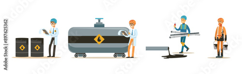 Oil Industry Man Worker Character in Uniform Vector Set