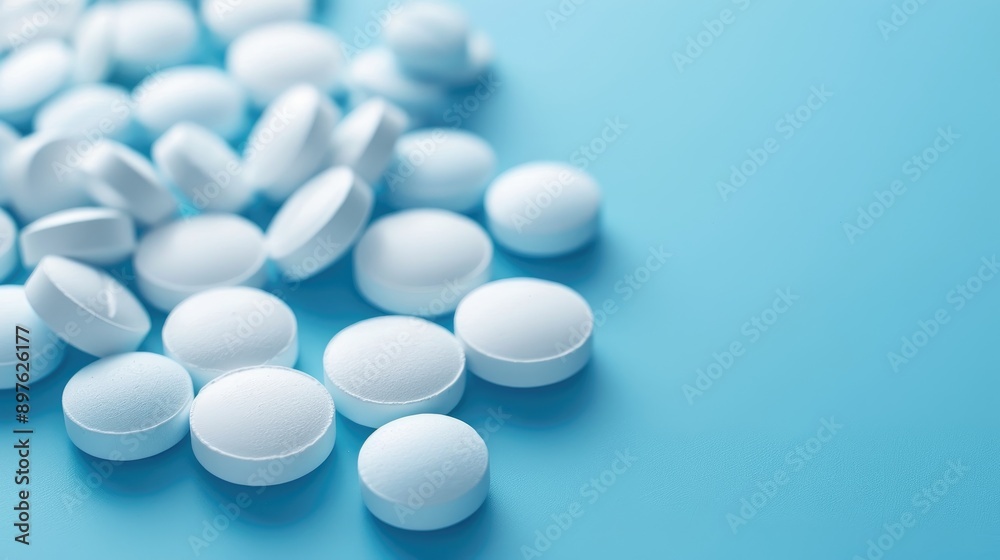 Oseltamivir tablets in medical concept theme with empty space Oseltamivir tablets in medical concept theme with empty space