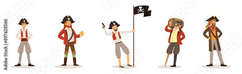 Man Pirate Character and Sea Robber Vector Set