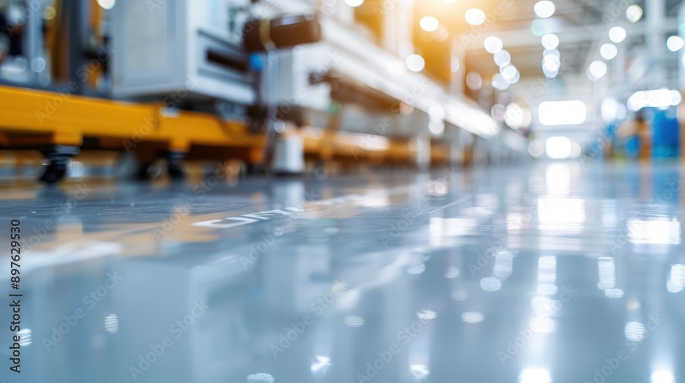 A shiny factory floor bathed in bright light, showcasing advanced technology and modern machinery. The image highlights innovation, efficiency, and cleanliness in industrial manufacturing. A shiny factory floor bathed in bright light, showcasing advanced technology and modern machinery. The image highlights innovation, efficiency, and cleanliness in industrial manufacturing.