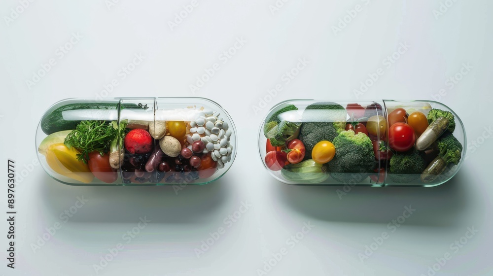 view healthy food incased pill shaped container view healthy food incased pill shaped container
