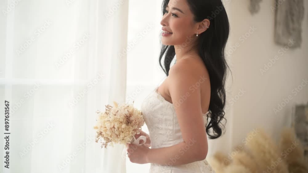Portrait of beautiful bride with makeup and hairstyle in elegant wedding dress, wedding ceremony Portrait of beautiful bride with makeup and hairstyle in elegant wedding dress, wedding ceremony