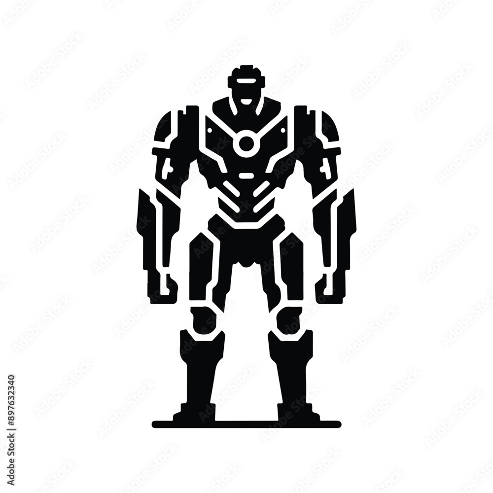 Minimalist Robot Silhouette Design on White Background Minimalist Robot Silhouette Design on White Background