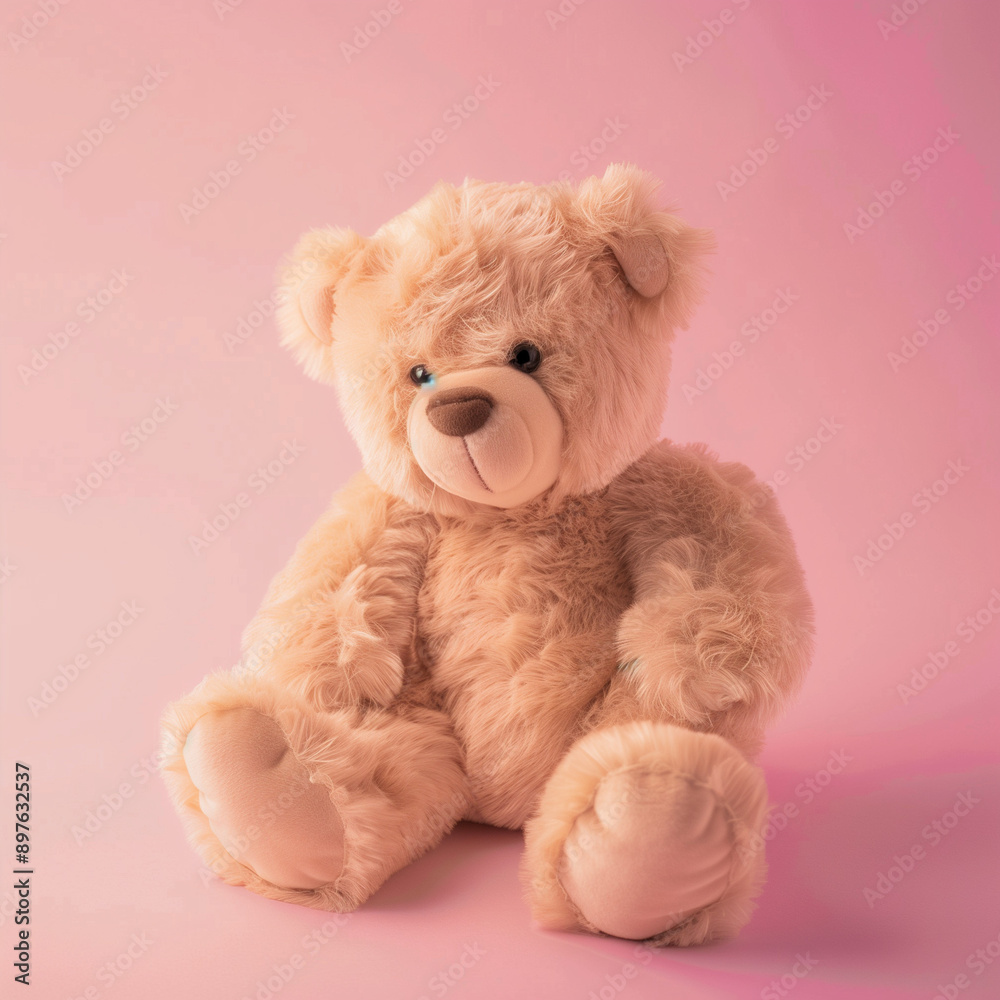 Heartwarming Studio Photo of a Plush Teddy Bear on a Cotton Pink Background Heartwarming Studio Photo of a Plush Teddy Bear on a Cotton Pink Background