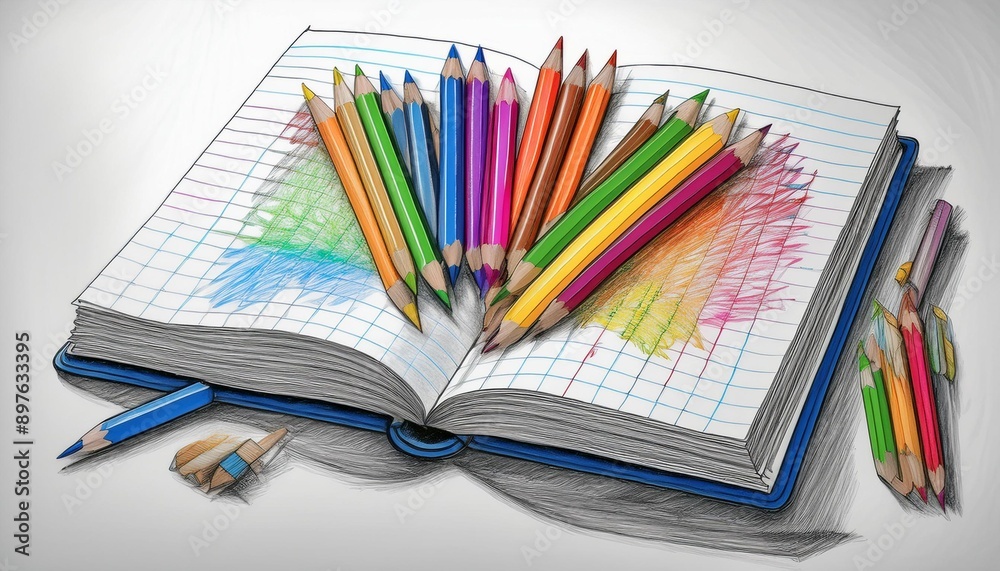 Drawing with colored pencils and sketchbook Drawing with colored pencils and sketchbook