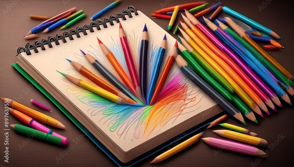 Drawing with colored pencils and sketchbook Drawing with colored pencils and sketchbook