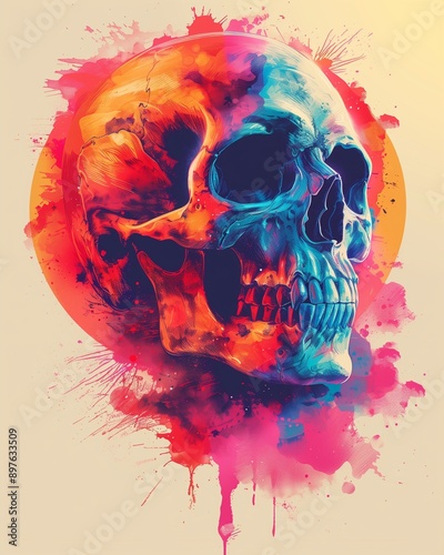 Colorful abstract skull illustration. AI generated