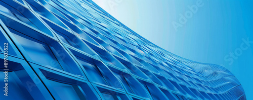 A bright blue background with a subtle pattern of intersecting lines, adding structure and interest to the design.