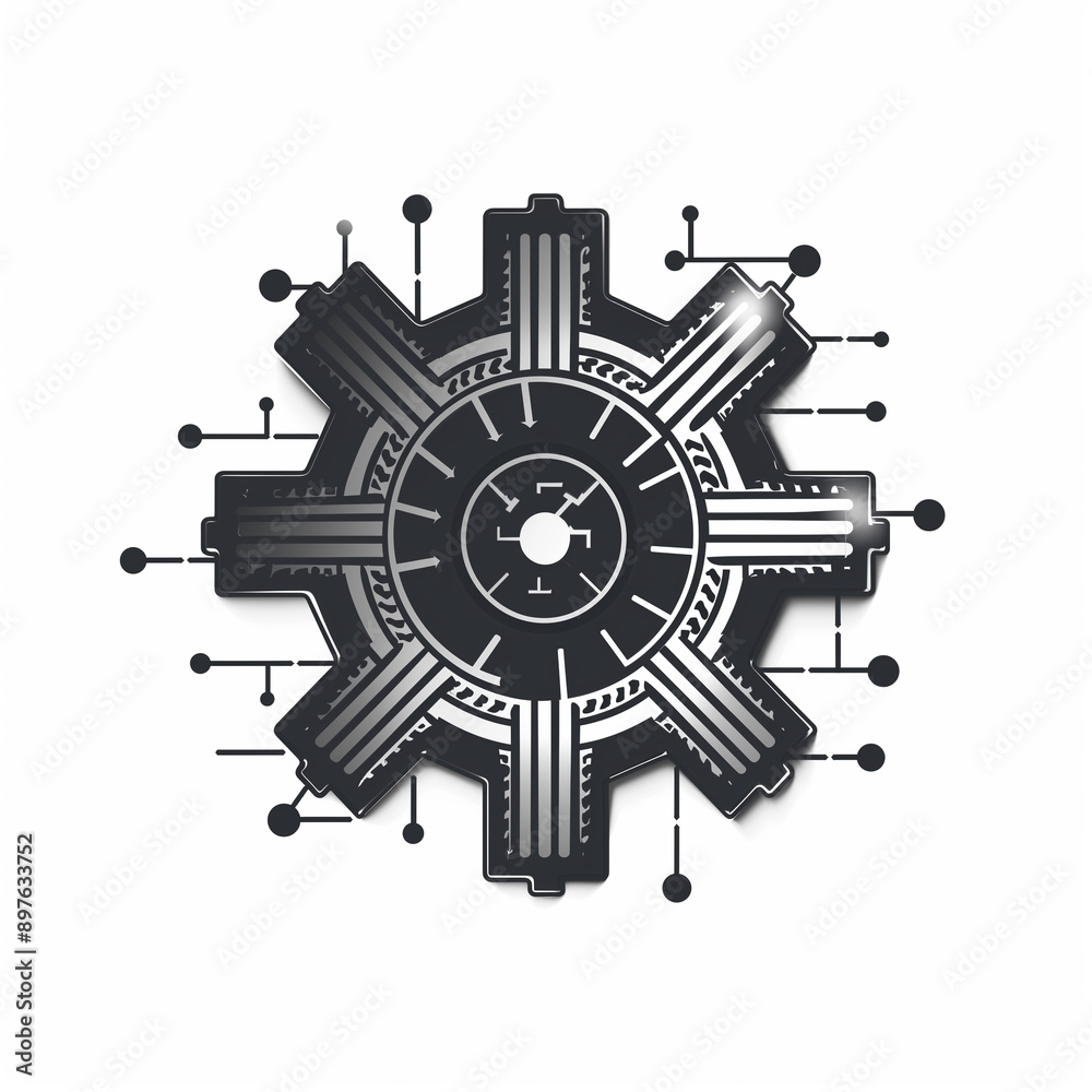 Obraz premium Digital gear icon with circuit elements.