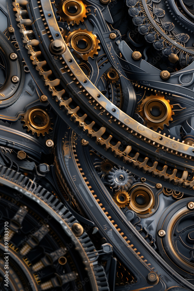 Close-up of intricate machinery with gears and metal. Close-up of intricate machinery with gears and metal.