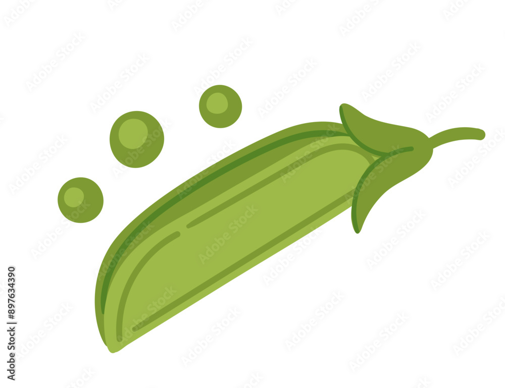 Fresh green pea in pod, with separated three peas. Healthy natural vegetables product. Flat vector illustration isolated on white background Fresh green pea in pod, with separated three peas. Healthy natural vegetables product. Flat vector illustration isolated on white background