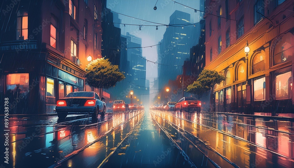 Lights and lighting in a rainy city Lights and lighting in a rainy city