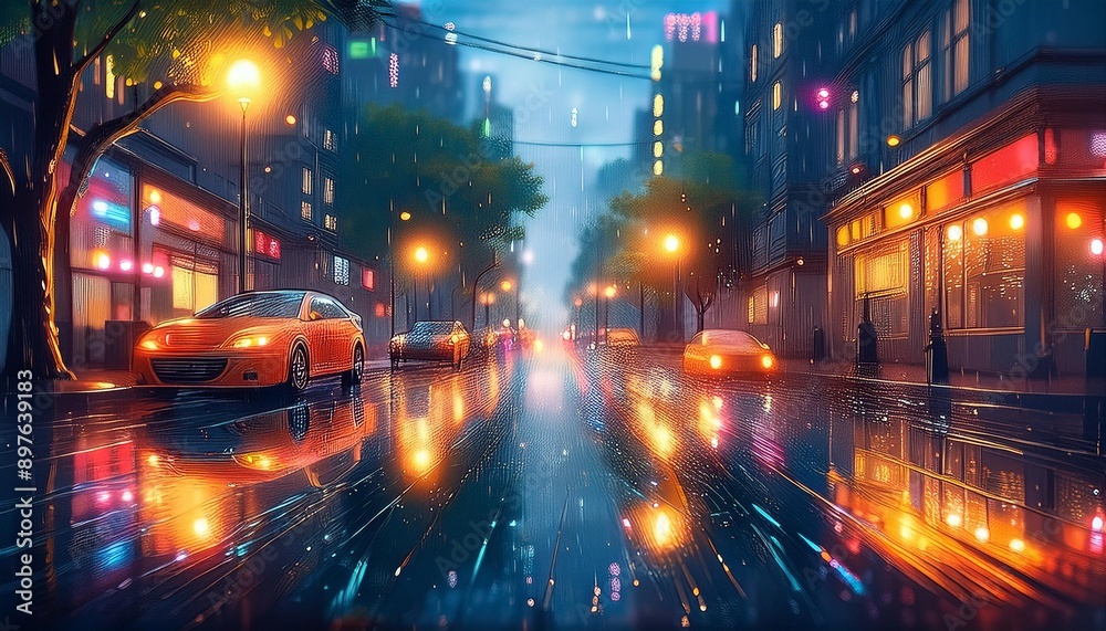 Lights and lighting in a rainy city Lights and lighting in a rainy city