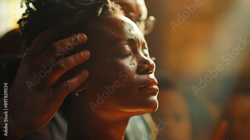 Detailed image of a pastor anointing a member of the congregation ultra-clear image