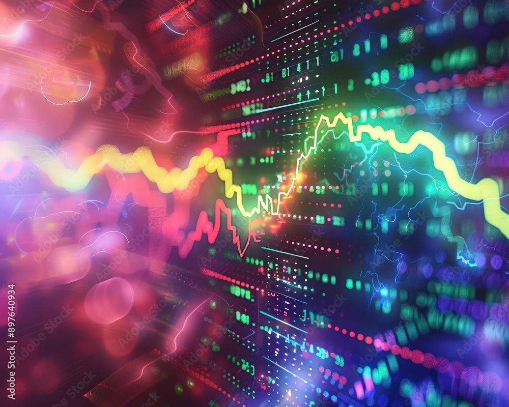 Vibrant lightning effects symbolizing worldwide stock market trends on a futuristic background. Vibrant lightning effects symbolizing worldwide stock market trends on a futuristic background.