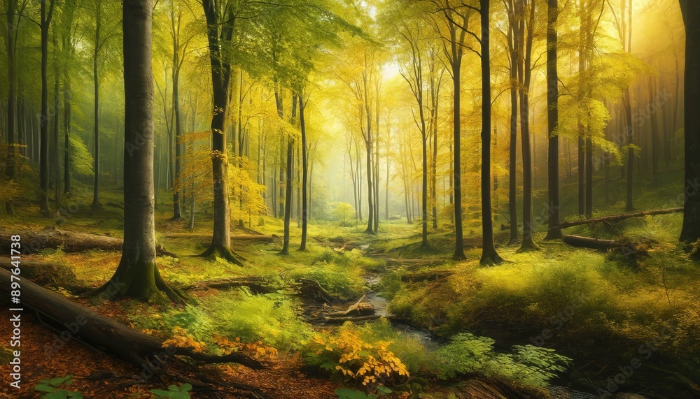 Fototapeta premium Autumn forest in sunny weather