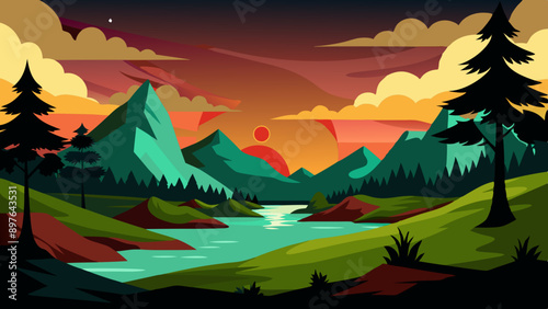 Beautiful nature background, vector art illustration  © Ishraq