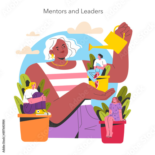 Empowering Older Women. Flat Vector Illustration