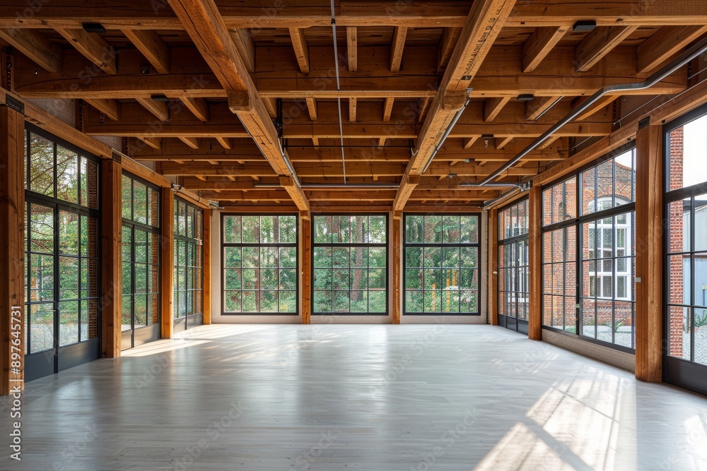 Interior of a modern loft with wooden beams. Interior of a modern loft with wooden beams.