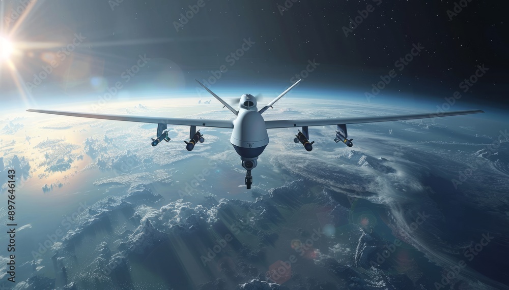 Naklejka premium Unmanned Aerial Vehicle Flying Above Clouds During Daytime