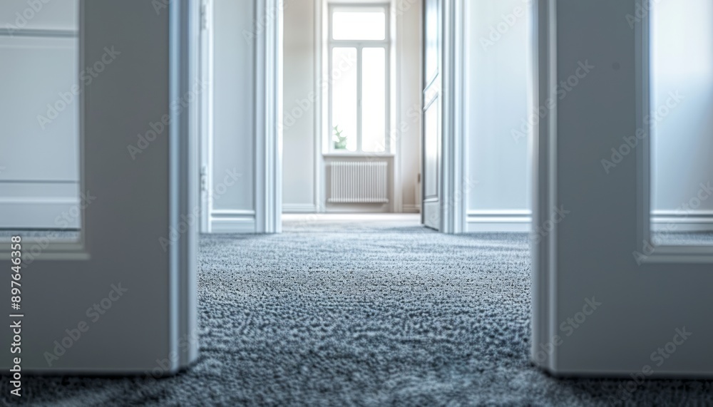 Fototapeta premium View of Grey Carpet in a Modern Home Through Open Doorways