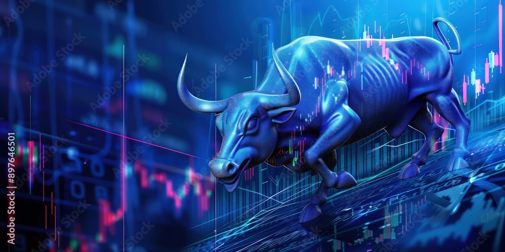Indigo abstract digital art representing bullish stock market trends. Indigo abstract digital art representing bullish stock market trends.