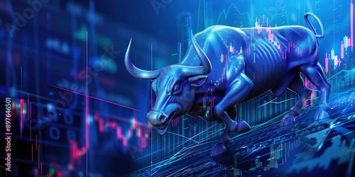 Indigo abstract digital art representing bullish stock market trends.