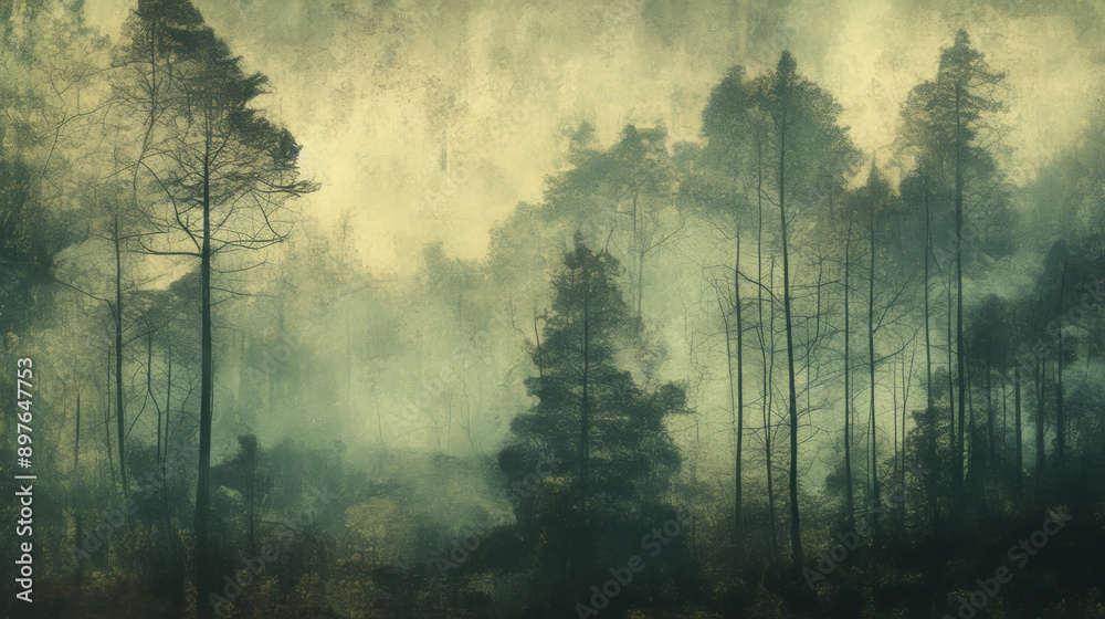 Misty Forest Landscape with Trees and Fog Misty Forest Landscape with Trees and Fog