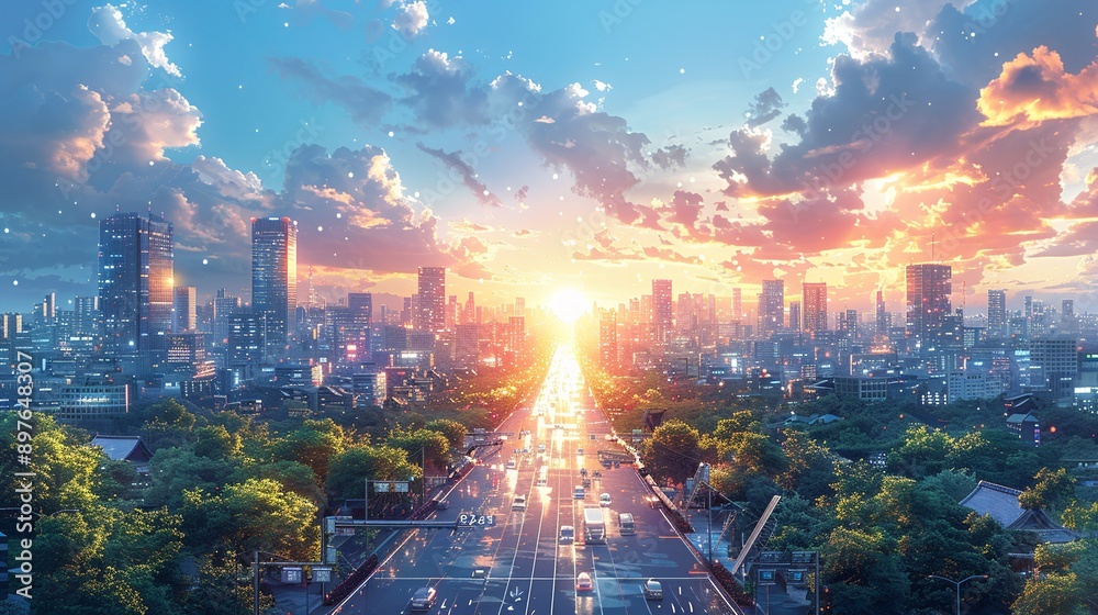 Streamlined and integrated background image showcasing a futuristic cityscape with smart infrastructure, automated transport, and renewable energy sources, emphasizing sustainable and eco-friendly Streamlined and integrated background image showcasing a futuristic cityscape with smart infrastructure, automated transport, and renewable energy sources, emphasizing sustainable and eco-friendly