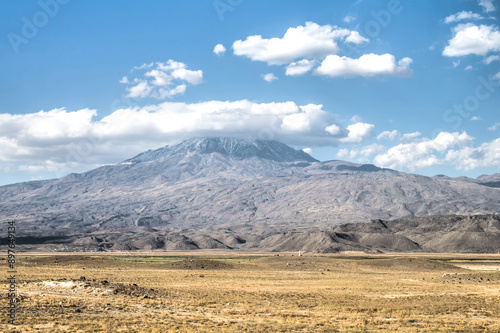 Mount Ararat, Agri Dagi, the highest mountain of Turkey. This mountain is accepted in Christianity as the resting place of Noah's Ark, a snow-capped and dormant compound volcano