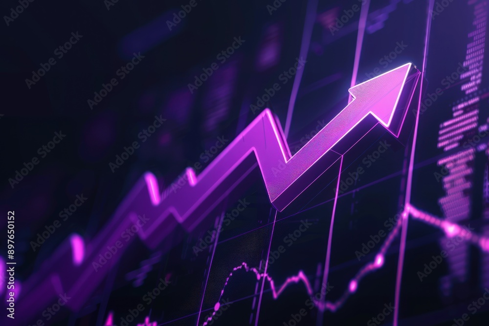 Lavender upward arrow on a financial graph, dark theme, hyper-detailed, Lavender upward arrow on a financial graph, dark theme, hyper-detailed,