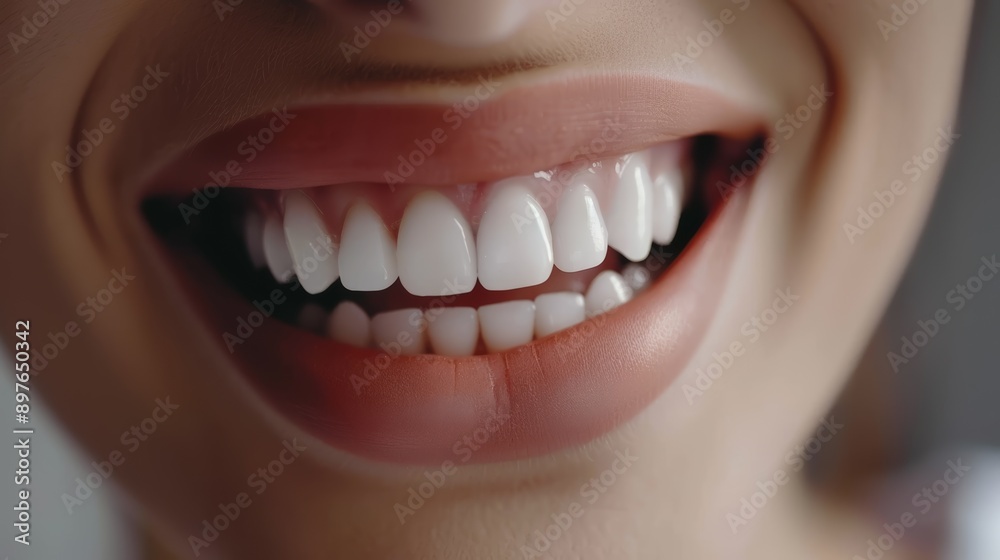A close-up of a smiling face showcasing bright, white teeth and healthy gums, exuding confidence and joy A close-up of a smiling face showcasing bright, white teeth and healthy gums, exuding confidence and joy