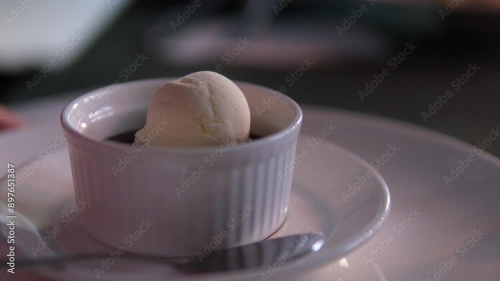 chocolate fondant with ice cream. Chocolate lava dessert with ice cream selective focus chocolate fondant with ice cream. Chocolate lava dessert with ice cream selective focus