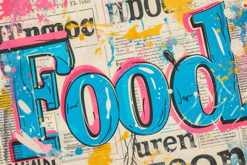 A vibrant and colorful artwork featuring the word 