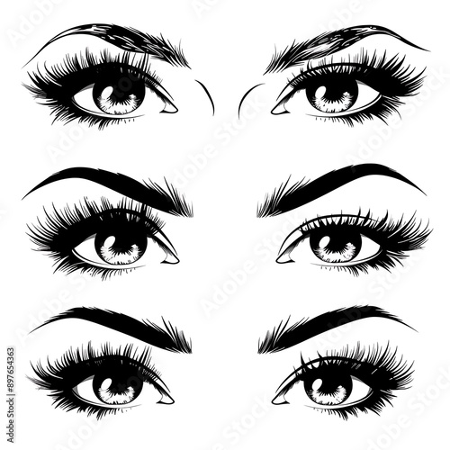 Eyelashes set on white background, girl, salon, vector illustration, mascara, illustration, beauty, eyelash, lash, vector, false, eye, isolated 