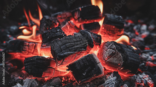 Burning Biochar Charcoal, Pyrolysis and Carbon Capture Digital Concept Render