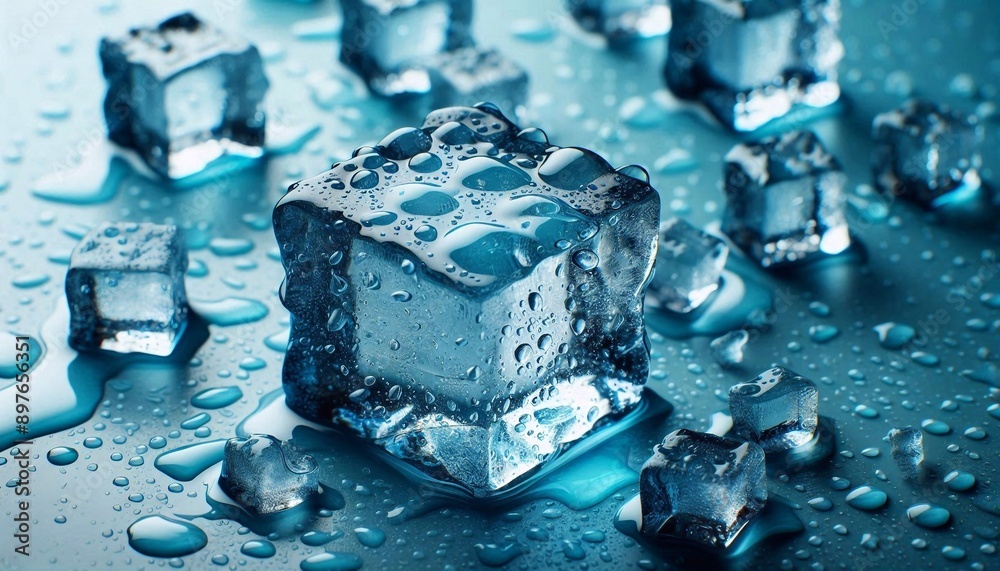 Several ice cubes, with a large cube in the center Several ice cubes, with a large cube in the center
