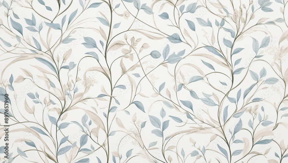 Seamless Abstract Watercolor Pattern of Delicate Blue and Brown Leaves on a White Background Seamless Abstract Watercolor Pattern of Delicate Blue and Brown Leaves on a White Background