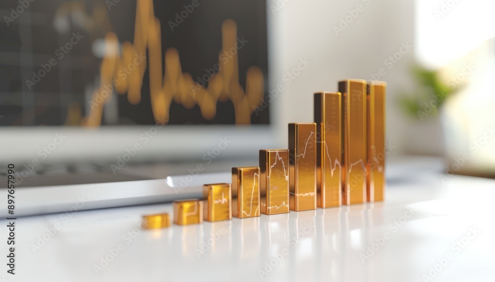 Minimalist bar chart on a clean white surface, depicting a dramatic rise in stock prices, highlighting a market surge.