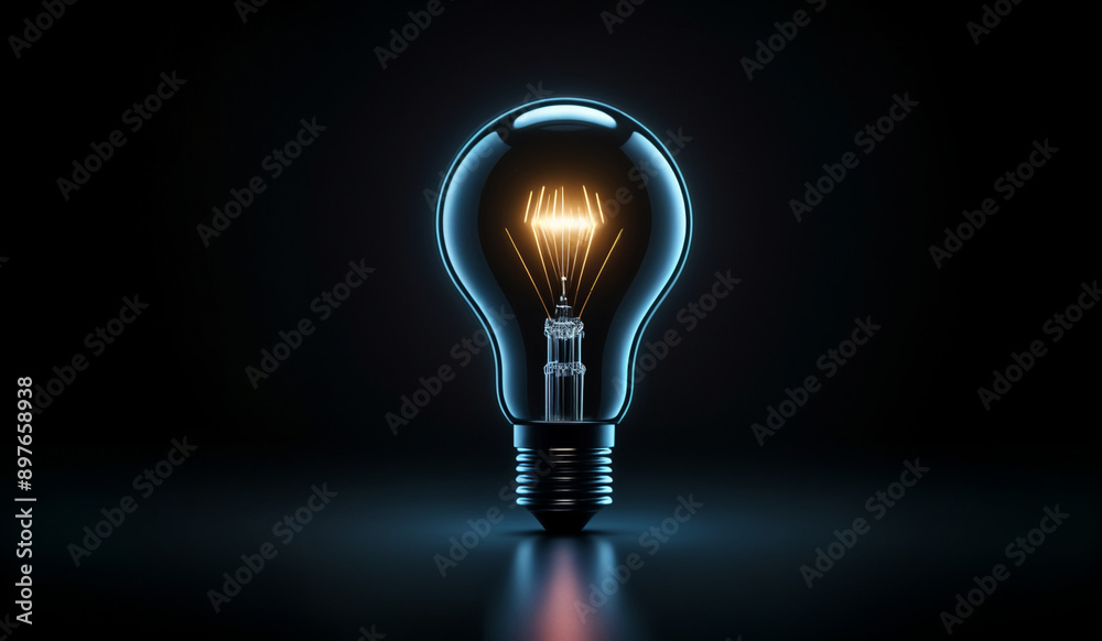 Black holographic glowing lightbulb with copy space. Black holographic glowing lightbulb with copy space.