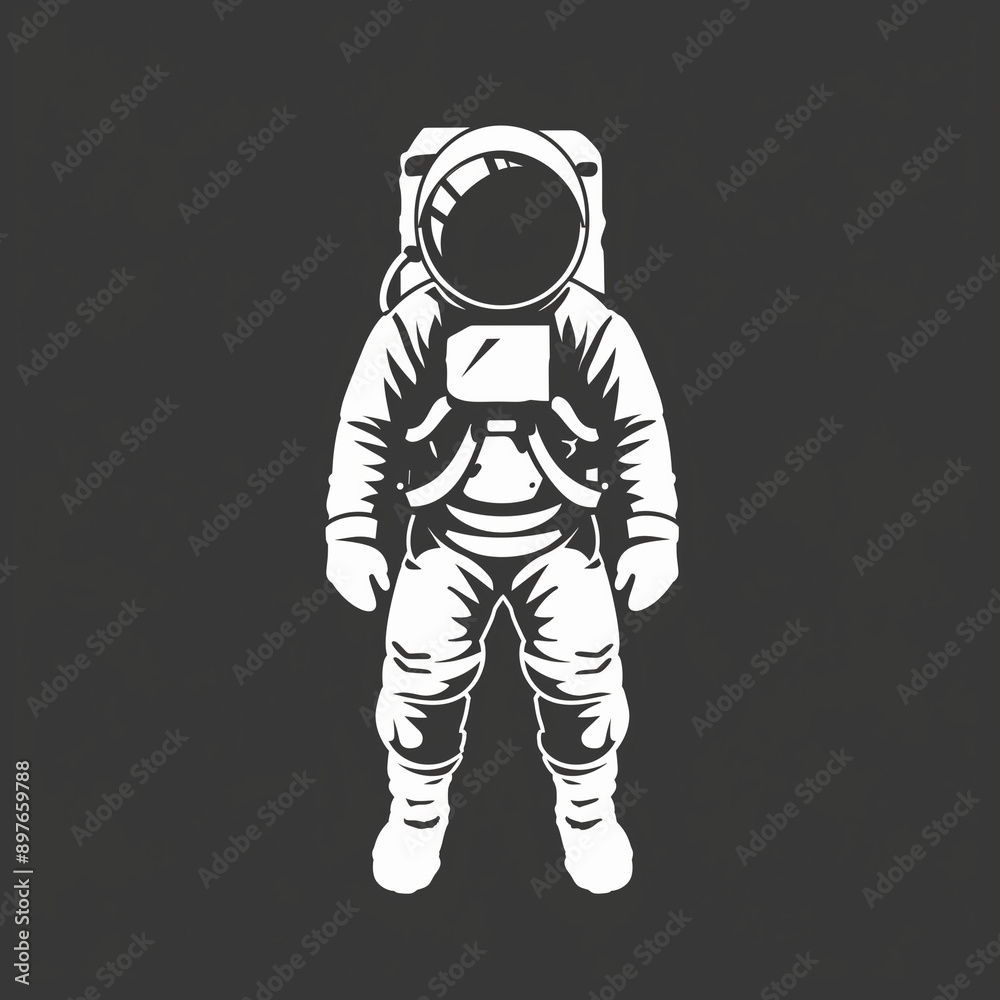 Fotografie Astronaut Icon in 2D: Space Exploration Theme on Charcoal Background