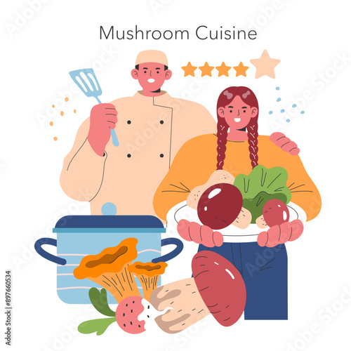 Mushroom Cultivation. Flat Vector Illustration