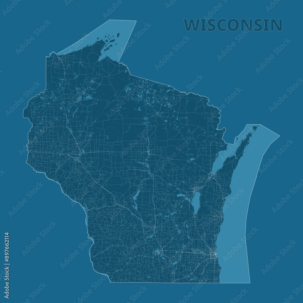 Obraz premium Wisconsin, United States artistic blueprint map poster