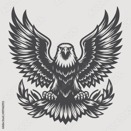 American Bald Eagle silhouette vector art illustration, American Eagle cut file, laser cut, cricut file, wood engraving, laser engraving 